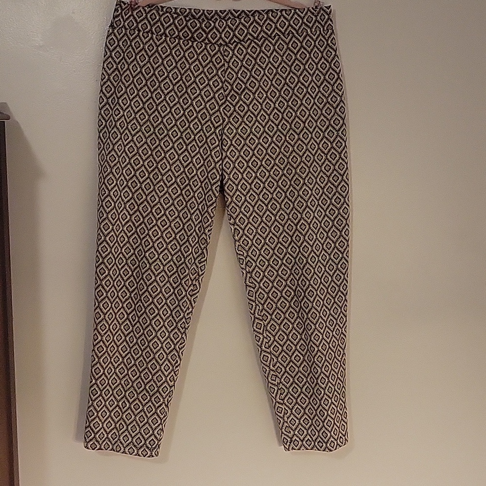 MELISSA PAIGE Gold/Black/Beige Metallic Pull-On Stretch Ankle Pants, Size: 1X